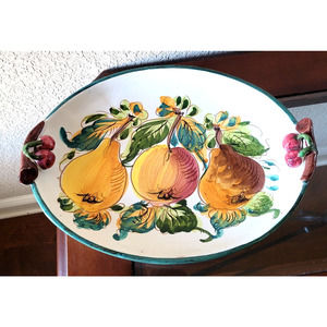 Vintage Hand Painted Majolica Pottery Platter Made In Italy 12" x 9"
